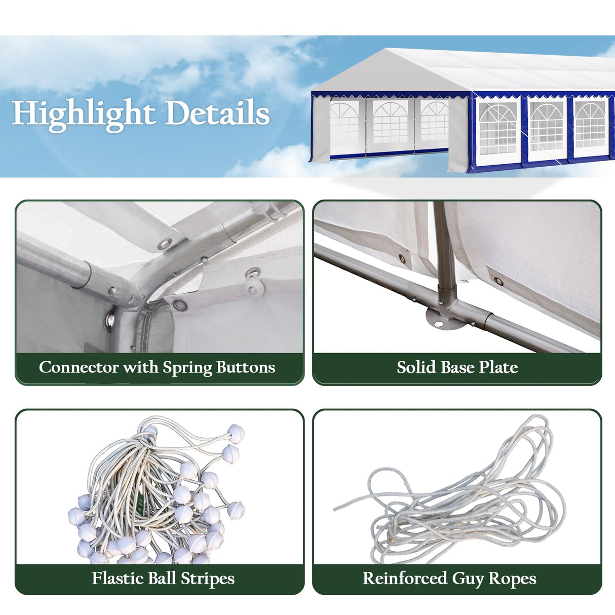 Tents for Parties Party Tent 16x20 ft, Outdoor Canopy Carpas para Fiestas Heavy Duty, Large Waterproof Patio Event Wedding Tent White & Blue with Sidewalls Walls for Backyard Sophia & William