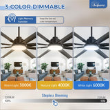 Sofucor 84 Inch Smart Ceiling Fan with Light, Large Industrial Outdoor Ceiling Fan with 8 Black Aluminum Blades, Works with App/Alexa/Google, 6-Speed Dimmable Reversible DC Motor for Living Room Patio Sofucor