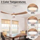 XBIBI 52 Inch Ceiling Fans with Lights and Remote,Memory Function,6-speed Reversible DC Motor,3 ABS Blades,Modern Indoor Outdoor Ceiling Fan with Light for Bedroom Patios Living Room Dinning Room XBIBI