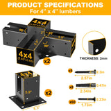 Wilkblck Pergola Brackets Kit 4''x 4'', Gazebo Brackets 2 Set Heavy Duty 4-Way Right Angle Corner Bracket with Pergola Post Base, DIY Pergola Kit Wilkblck