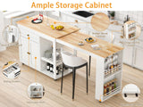 JassmiPkwy 77.8'' Rolling Kitchen Island with Extendable Dining Table for 2-4, 2 in 1 Kitchen Islands Cart on Wheels, Storage Cabinet with Drawer, 2-Tier Storage Shelf, White JassmiPkwy