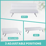 Naomi Home Zoe Futon Sofa Bed, Faux Leather Futon Couch, Modern Convertible Folding Sofa Bed Couch with Chrome Legs, Reclining Mini Couch, Leather Futon Small Couch for Bedroom Living Room White Naomi Home