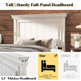 AMERLIFE Queen Size Solid Wood Platform Bed Frame, 62" Tall Farmhouse Headboard, Distressed White Finish, Noise-Reduction Design, Easy Assembly, No Box Spring Needed AMERLIFE