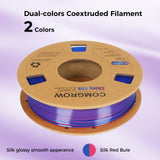 Comgrow Silk Shiny Rainbow Multi-Color 3D Printer Filament, Comgrow 3D Printing Materials Silk PLA 1.75mm, 3D Printing Filament +/-0.02mm, 250g X 4 Spool Red Gold + Red Green + Red Blue + Blue Green Comgrow