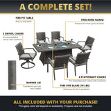 New Upgrade 7-Piece Rattan Patio Furniture Set, 76" Propane Fire Pit Table 50,000 BTU, 4 Dining & 2 Swivel Chairs Included, Cushion, CSA Certified, for Garden Backyard Outdoor Dining and Conversations Lokingrise