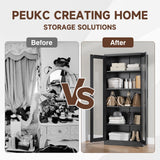 PEUKC Display Cabinet with Glass Doors, 67-inch Curio Cabinets with 4 Adjustable Shelves, HD&Tempered Glass Cabinet Display Case for Home, Office, Clinic, Pantry, Assemble Required, Black PEUKC