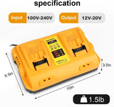 TeenPower 12/20V Max Battery Charger Replacement for Dewalt DCB102 Compatible with 12V 20V Max Lithium Battery DCB124 DCB203 DCB204 DCB606, 2-Port Simultaneous Charging TeenPower