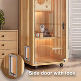 GUQASDV Cat Cage Wood, Catio Indoor Cat Enclosure, Enclosed Cat Playpen, Cat Crate with Wheels and Cat Scratch Post for Ferret, Chinchilla, Small Animals(Black,90x60x120cm) GUQASDV