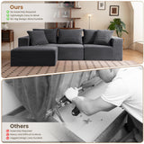 Modular Sectional Sofa, 108" L-Shaped Boneless Couch with Deep Seat, Corduroy Cloud Couch for Living Room, Bedroom, No Assembly Required, Ship in a Box, Grey RUMBALUXY
