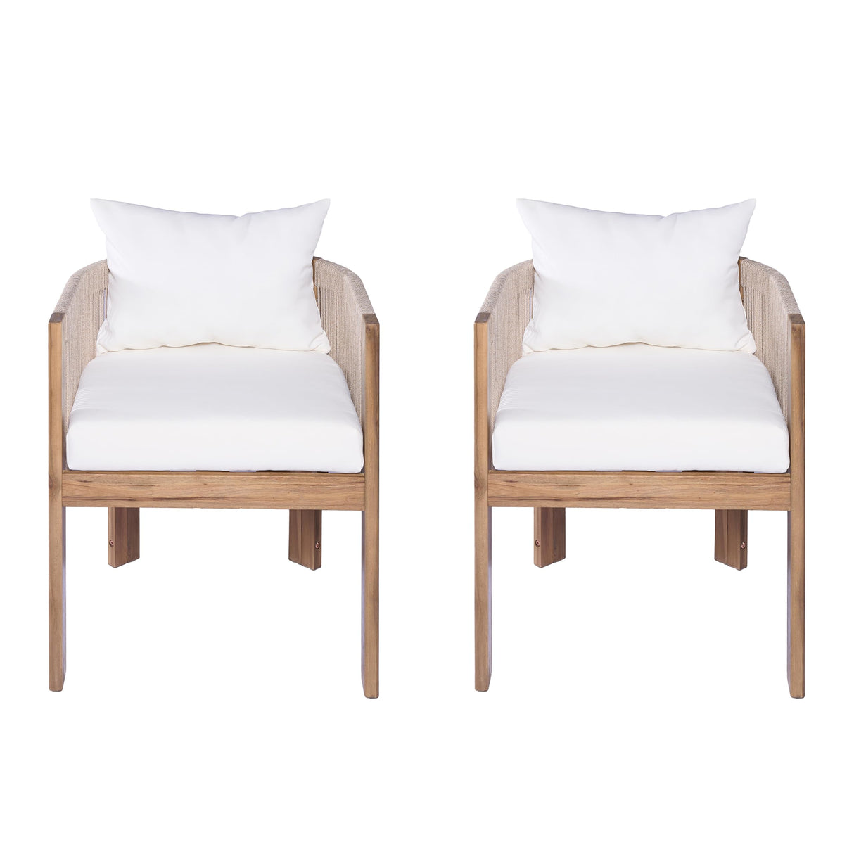 Christopher Knight Home Matera Dining Chair Set of 2, Acacia Wood Outdoor Accent Chair, Farmhouse Patio Kitchen Side Chair, Comfy Reading Chair, Round Backrest and Water Resistant Cushion,Teak+ Beige Christopher Knight Home