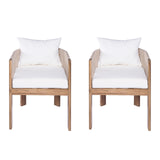 Christopher Knight Home Matera Dining Chair Set of 2, Acacia Wood Outdoor Accent Chair, Farmhouse Patio Kitchen Side Chair, Comfy Reading Chair, Round Backrest and Water Resistant Cushion,Teak+ Beige Christopher Knight Home