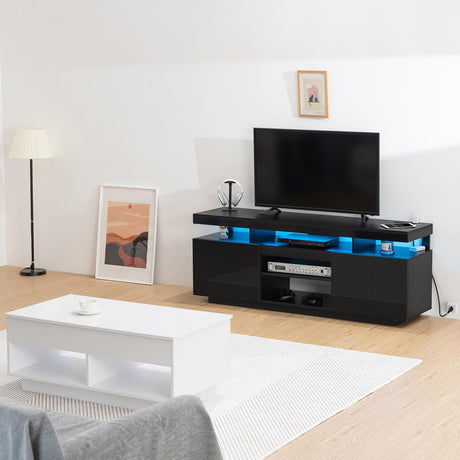 HOMMPA LED TV Stand for up to 70" TV Modern Entertainment Center with Power Outlets, Gaming TV Consoles with Storage Media Table with LED Lights Game Cabinet for Living Room Black HOMMPA