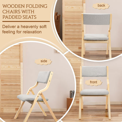 Menkxi Wooden Folding Chairs Set of 2 Folding Dining Chairs Foldable Chair with Padded Seats and Removable Covers Fold Chairs for Inside Outside Home Office Patio (Light Grey) - WoodArtSupply