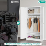 Metal Wardrobe Cabinet with Hanging Rod,White Armoire Wardrobe Closet,Metal Clothing Storage Cabinet with Adjustable Shelves and Doors,72" Wardrobe Storage Cabinet for Home,Living/Laundry Room SISESOL