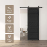 JUBEST 30" x 84" Barn Door, Slding Barn Door Kit Wave Shape Barn Door Panel with Hardware Kit Include, Easy Installation, MDF Board & PVC Covered, Black JUBEST
