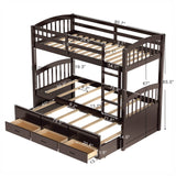 Harper & Bright Designs Twin Over Twin Bunk Bed with Trundle and Storage, Solid Wood Bunk Bed Frame with 3 Drawers for Kids, Teens, Adults (Espresso) Harper & Bright Designs
