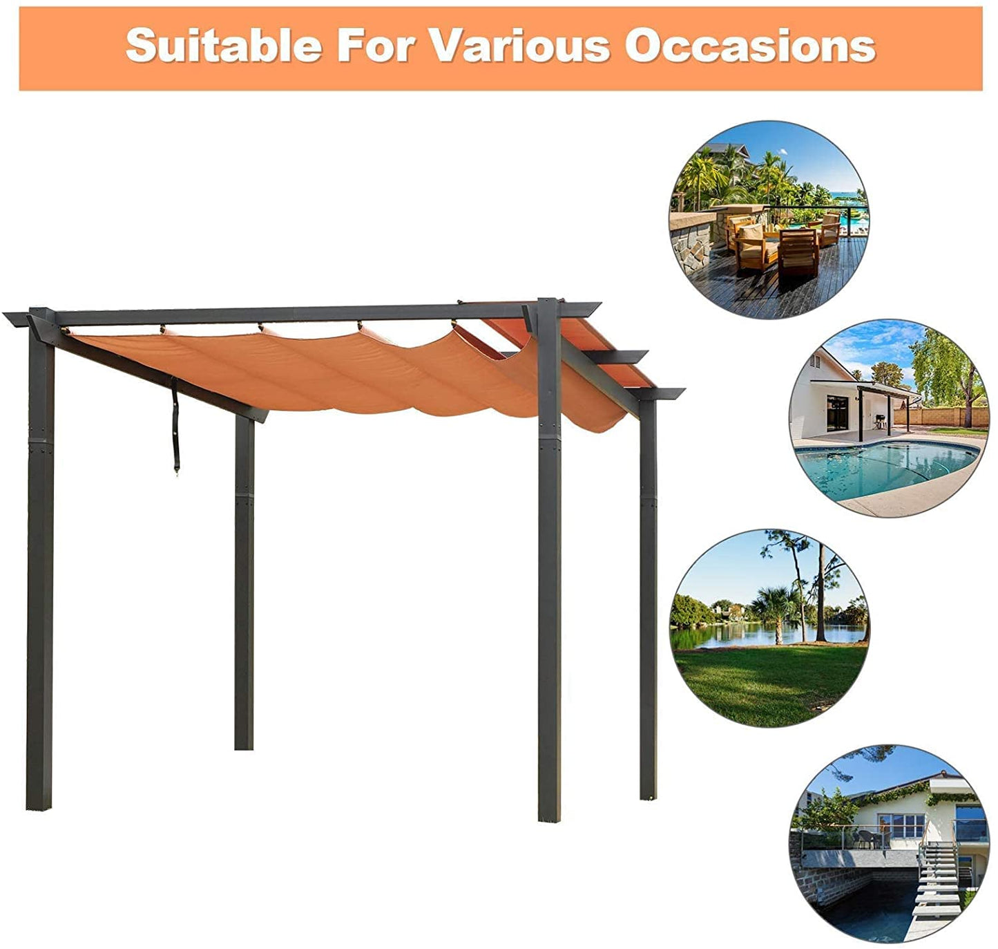 Domi 10' X 10' Outdoor Retractable Pergola with Weather-Resistant Canopy, Aluminum Patio Pergola Gazebo for BBQ, Party, Beach, Backyard, Deck, Garden