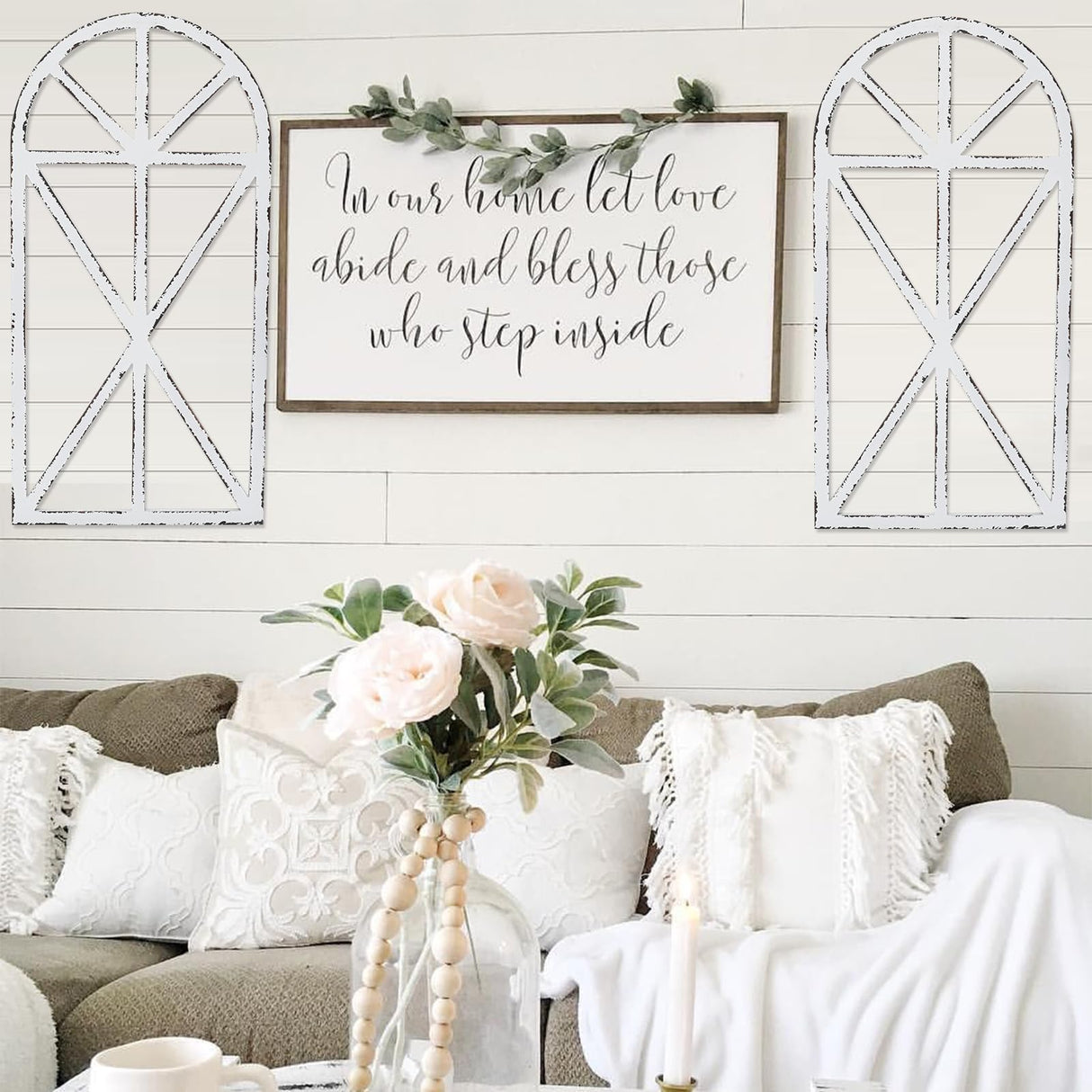 SwallowLiving 16" x 32" Rustic Cathedral Window Frame Wall Decor - Classic Farmhouse Charm for Your Home, White, Set of 2 SwallowLiving