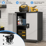 FATIGOS 31.5''H Metal Storage Cabinet with Wheels, Garage Storage Cabinet with Lock, Lockable Steel Rolling Tool Chest with Doors & Adjustable Shelves for Garage, Home, Office, Assembly Required FATIGOS