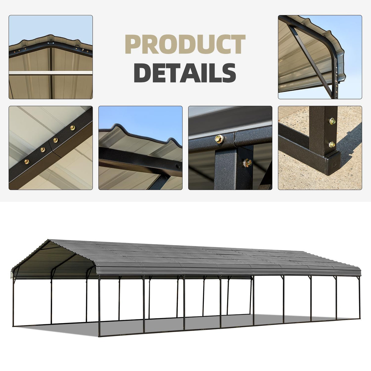EROMMY 20x40 FT Metal Carport, Heavy Duty Car-Shelter with Galvanized Steel Roof and Frame, Sturdy Car-Shed in All Weathers, Easy Assembly Car-Canopy for 2 Cars, SUV, Tractors and Boat, Gray EROMMY