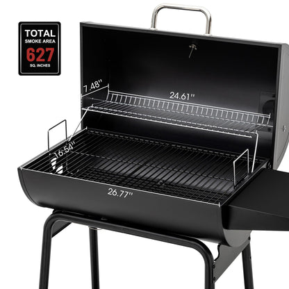 Royal Gourmet CC1830 30 Inch Barrel Charcoal Grill with Side Table, Outdoor BBQ Grill with 627 Sq. In. Cooking Space for Backyard, Patio and Parties, Black