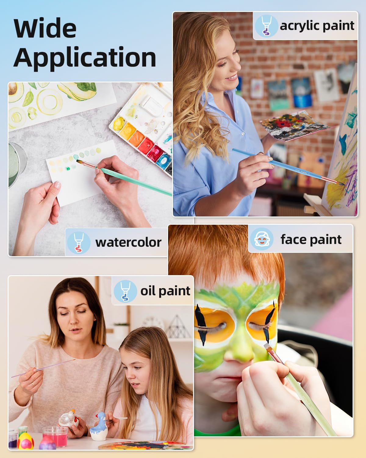 Nicpro 12pcs Artist Paint Brush Set, Pastel Painting Brushes Kit with Flat, Round, Filbert, Angle and Detail Paintbrushes, Nylon Bristles Paint Brushes for Acrylic Oil Watercolor Gouache Canvas Face Nicpro