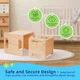 OOOK Montessori Weaning Table and Chair Set,Kids Activity Table and Chair Set with Fence for Read, Play Toys, Snack Time,Step Stool,1-3 Year Old Kids Montessori Furniture OOOK