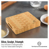 Small End Grain Bamboo Cutting Board | Professional, Butcher Block | Non-Slip Rubber Feet Top Notch Kitchenware
