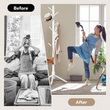 Hupmad Wooden Tree Coat Rack Stand,Sturdy Freestanding Coat Rack with 8 Hooks,3 Adjustable Height for Child Adult,Wood Coat Stand Tree Fits Entryway Bedroom Office for Bags,Hats Hupmad