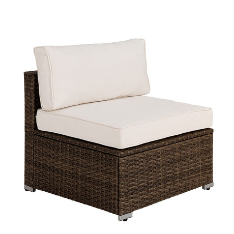 COSIEST Outdoor Furniture Add-on Armless Chair for Expanding Wicker Sectional Sofa Set w Off White Thick Cushions for Garden, Pool, Backyard COSIEST