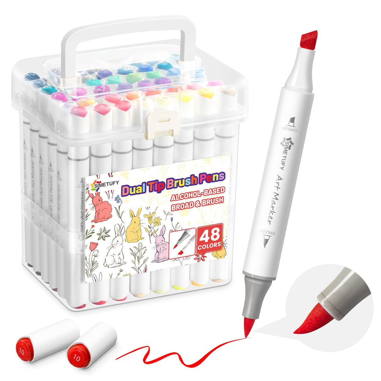 Simetufy 48 Colors Alcohol Markers Brush Tip, Coloring Markers for Adult Coloring Books, Dual Tip Alcohol Markers Brush Tip and Chisel Tip for Coloring, Drawing Simetufy