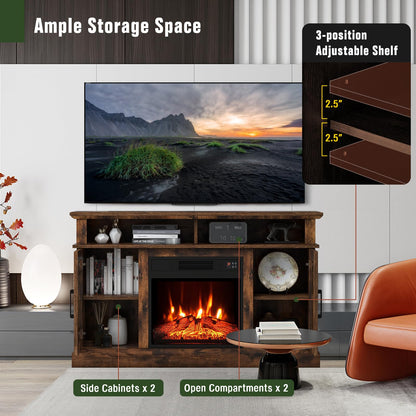 SIMOE Fireplace TV Stand for 55 TV, 48 Inch Tv Stand with 18 Inch Electric Fireplace Heater, Mondern Tv Console w/Cabinets & Doors, 6H Timer & Remote Control for Living Room, Home