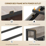 RALGEND Corner Bed Frame with Bookcase Storage and PU Upholstered, Twin Daybed with 2 Drawers and Charging Station, Metal Platform Bed Fram for Living Room, Bedroom, Guest Room, Gray and Black RALGEND