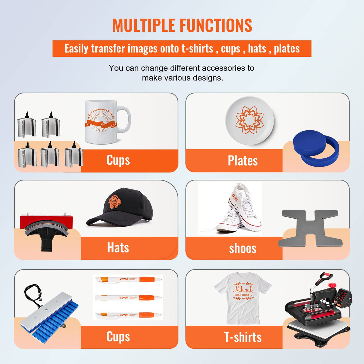 VEVOR 11 in 1 Heat Press Machine 12x15 Inch T Shirt Press Machine 360° Swing Away Digital Multifunction Sublimation Heat Transfer Machine for T-Shirt Hat Cap Mug Plate Pen Shoes VEVOR