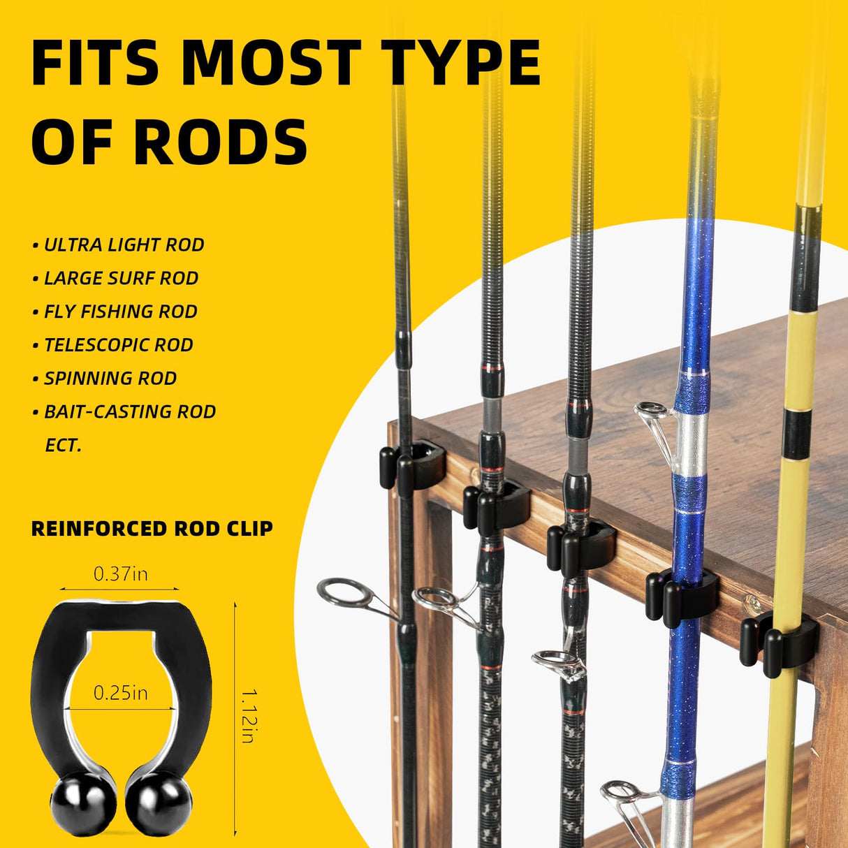 Ghosthorn Fishing Rod Holders for Garage Holds up 10 Rods Wood Pole Rod Rack Tackle Storage Gear and Equipment Fishing Gifts for Men Women (fishing rod holders 4.0) Ghosthorn