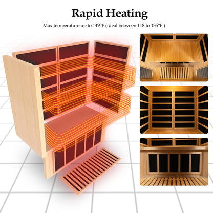 amocane Infrared Sauna 1 to 2 Person Cedar Wood Home Sauna Room, 110V Carbon Fiber Far Infrared Indoor Sauna Spa, Color Lights, Dry Sauna with Bluetooth(L 47.2" x W 41.3" x H 77.9")