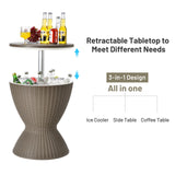 Tangkula Outdoor Cool Bar Table, Rattan Style Patio 8 Gallon Beer and Wine Cooler, All-Weather Ice Bucket w/Height Adjustable Top, Drainage Plug, 3-in-1 Cocktail Coffee Table for Party, Pool (Coffee) Tangkula