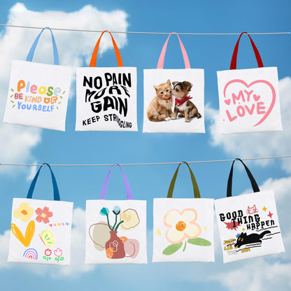 15 Pack Sublimation Blanks Tote Bags,13"x15" Reusable Grocery Bags DIY Canvas Tote Bag Polyester Tote Bag for Sublimation with Multicolor Handles for Advertising DIY Crafting Heat Transfer Gift Bag