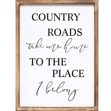 JUMBO DECOR Country Roads Take Me Home Wall Sign for Home, Living Room, Large Farmhouse Country Sign with Solid Wood Frame, Vintage Wall Art Home Decor JUMBO DECOR