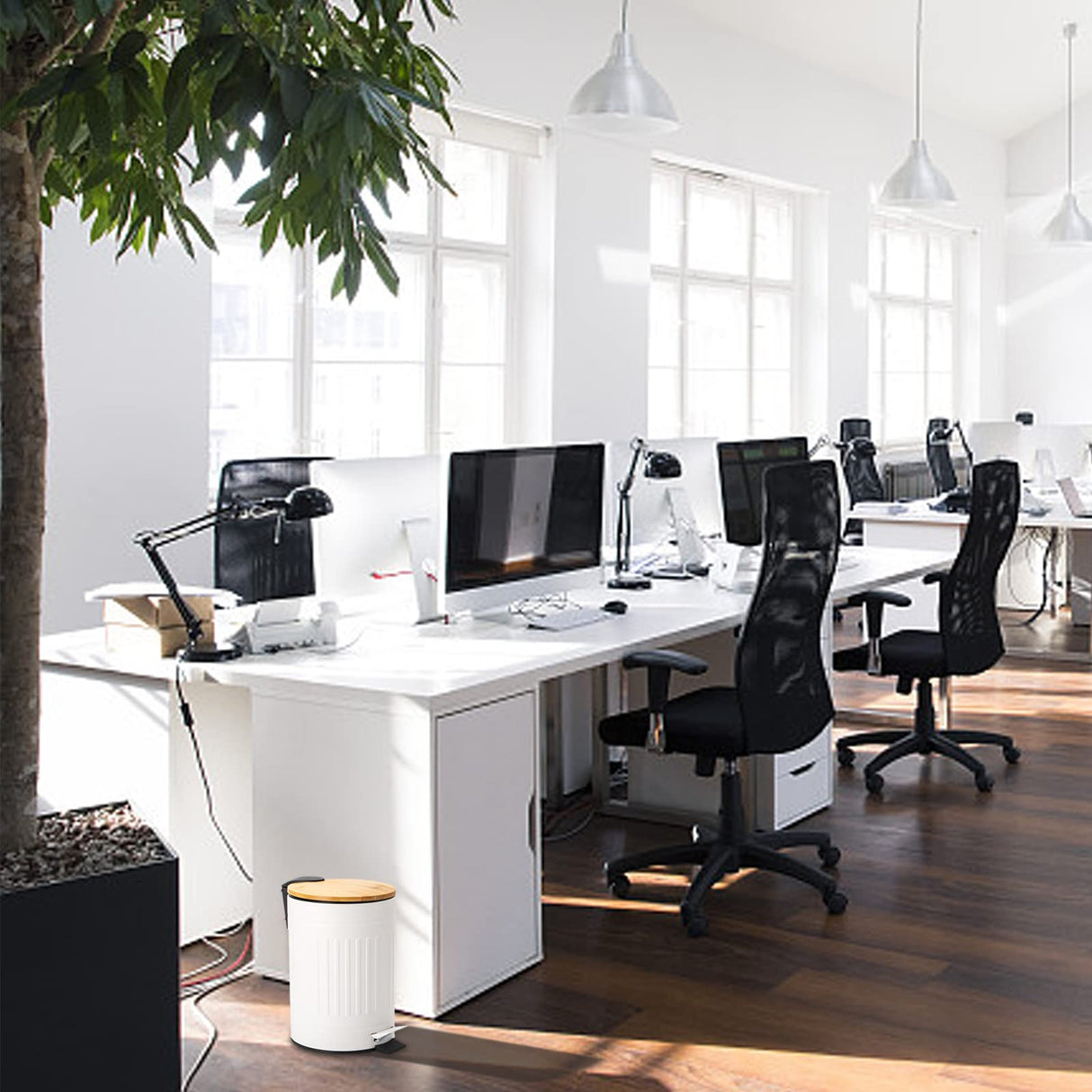 AVLA 2 Liter Step Trash Can, Metal Rubbish Wastebasket with Wooden Lid, Round Foot Pedal Garbage Container Bin with Liner Bucket, Small Bathroom Office Waste Bin Trashcans for Bedroom, Kitchen AVLA