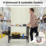 Toolsempire Welding Table, 1200 lbs Load Capacity Welding Workbench Table with Tool Rack & Tray, 5/8” Fixture Holes, Bottom Shelf, Portable Welding Cart with 4 Lockable Wheels for Welding, Sawing Toolsempire