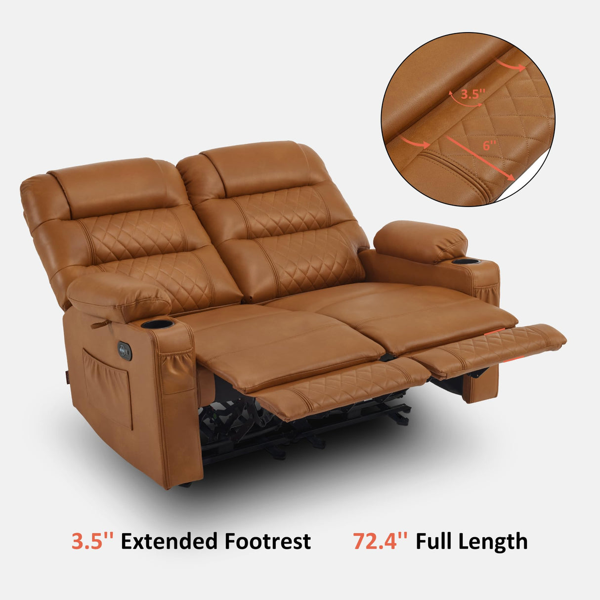 MCombo 56.3" Zero Gravity Power Loveseat Recliner with Heat and Vibration Massage, Reclining Loveseat Sofa with USB Ports, Cup Holders for Living Room, Faux Leather PR622Sets (Saddle) MCombo