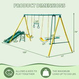 Swing Sets for Backyard, 5 in 1 Heavy-Duty Metal Swing Stand with Belt Swing, Glider, Trapeze Bar, Slide, A-Frame Outside Swing Set for Boy Girl Gift, Holds Up to 550lbs Aura Outdoor