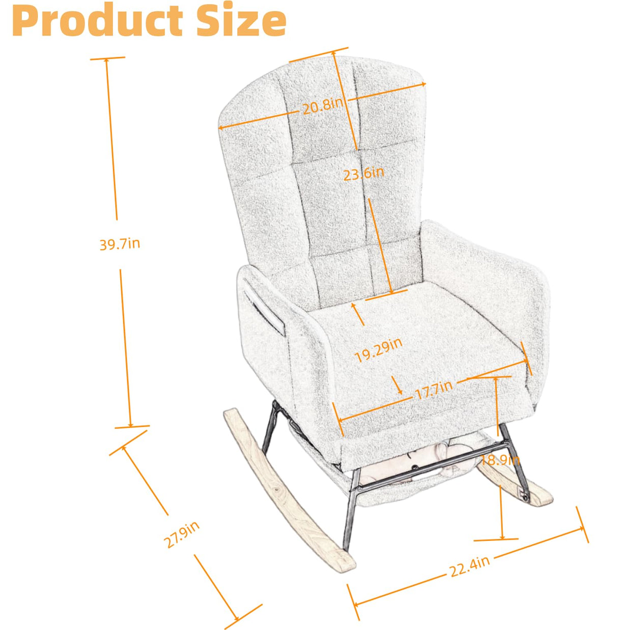oaaktu Nursery Rocking Chair,Upholstered Glider Rocker with High Backrest for Living Rooms, Bedrooms, Offices (22A) oaaktu