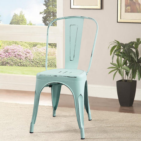 Devoko Metal Indoor-Outdoor Chairs Distressed Style Kitchen Dining Chairs Stackable Side Chair with Back Set of 4 (Blue) Devoko