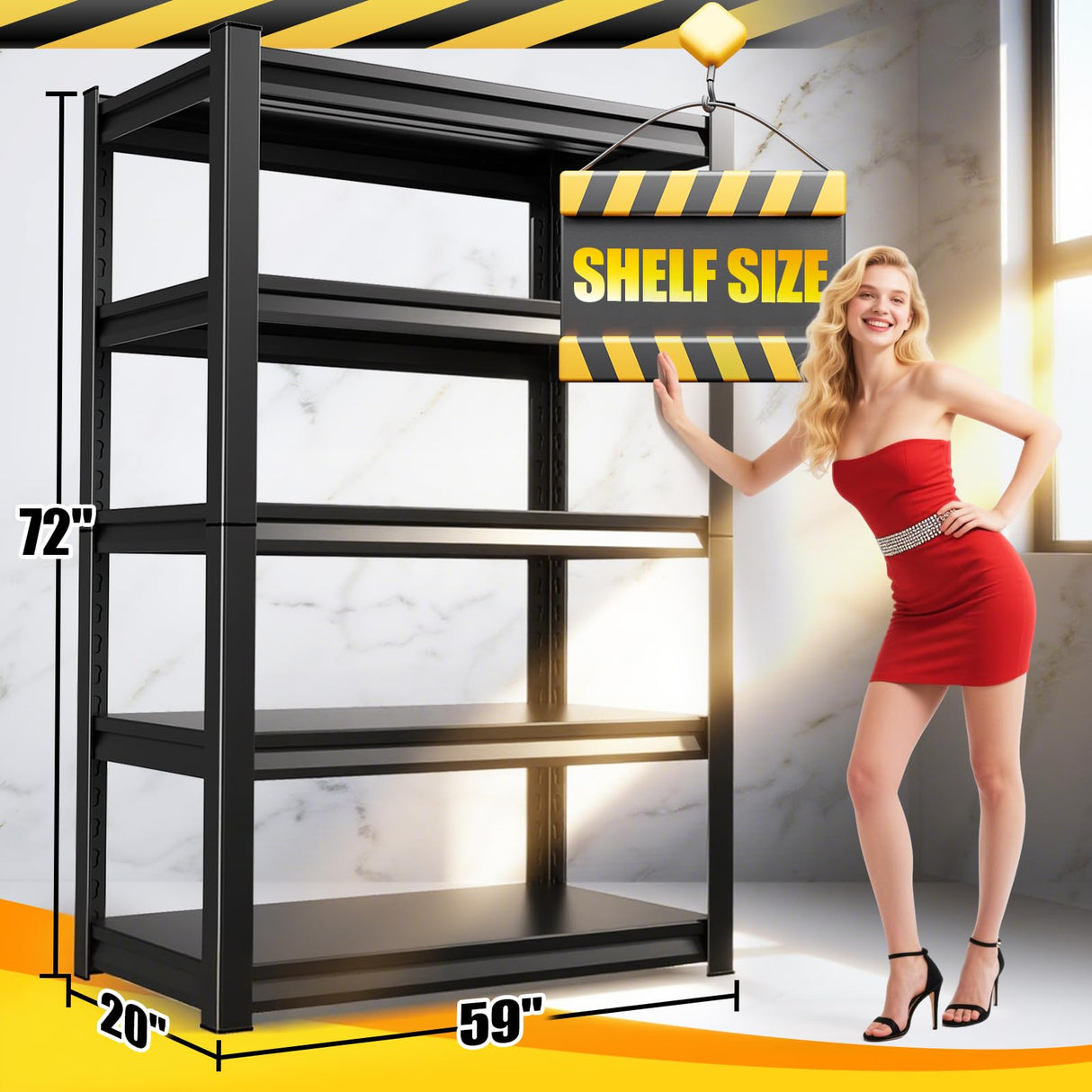 RPGHJJ 59" W Garage Shelving Heavy Duty Garage Storage Shelves Metal Shelving Unit 5T Adjustable Industrial Utility Shelf 3000LBS Black Organization Rack for Warehouse Storage,72" H x 59" W x 20" D RPGHJJ