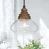 KSANA Pendant Lights Kitchen Island, 1-Light Farmhouse Kitchen Pendant Lighting Over Island, 7.5'' Rustic Wood Pendant Light Fixtures with Clear Glass Shade KSANA