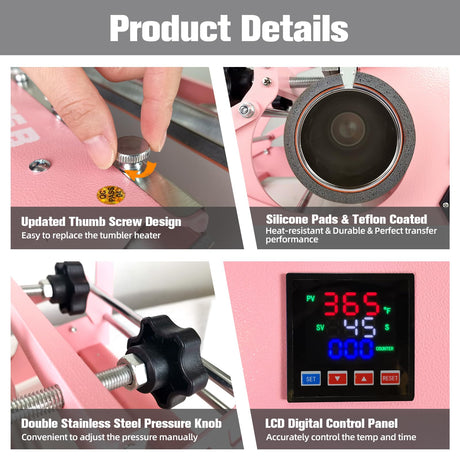 BetterSub 3in1 Tumbler Mug Heat Press Machine 30 OZ 20 OZ 16 OZ Sublimation Straight Skinny Tumbler Mug 3 OZ 1.5 OZ Shot Glass,11 OZ 15 OZ 16 OZ Sublimation Mug Heat Transfer Pink BetterSub