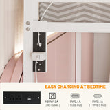 IKIFLY Full Over Full Bunk Beds with 2 Storage Drawers, Heavy Duty Metal Bunk Bed with LED Lights and Charging Station, Safety Guardrail & 2 Ladders, Space-Saving, No Box Spring Needed, White IKIFLY