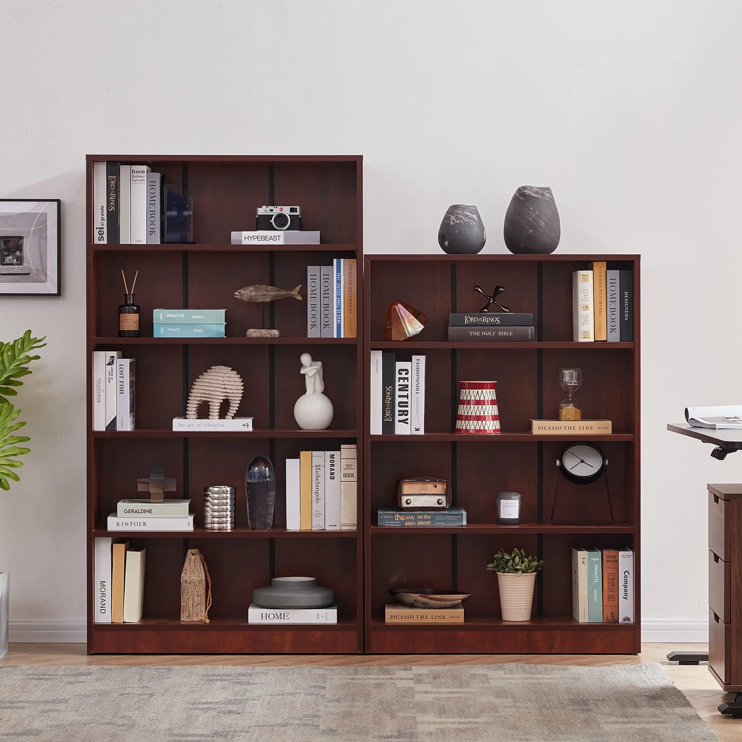 Sunon Cherry 4-Shelf Freestanding Wooden Bookcase for Home and Office - WoodArtSupply